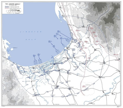 Útok na pobřeží Lingayenu 9. a 11. ledna 1945 Mapa, Wikipedia.jpg